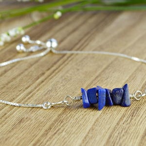 Lapis Lazuli Chip Cluster Gemstones Adjustable Sterling Silver Interchangeable Charm/Link Bolo Bracelet- Charm, Bracelet Chain, or Both