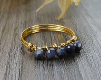 Tiny Stacking Sapphire Ring-  Sterling Silver, Yellow or Rose Gold Filled Wire Wrapped Faceted Gemstones -Size 4 5 6 7 8 9 10 11 12 13 14