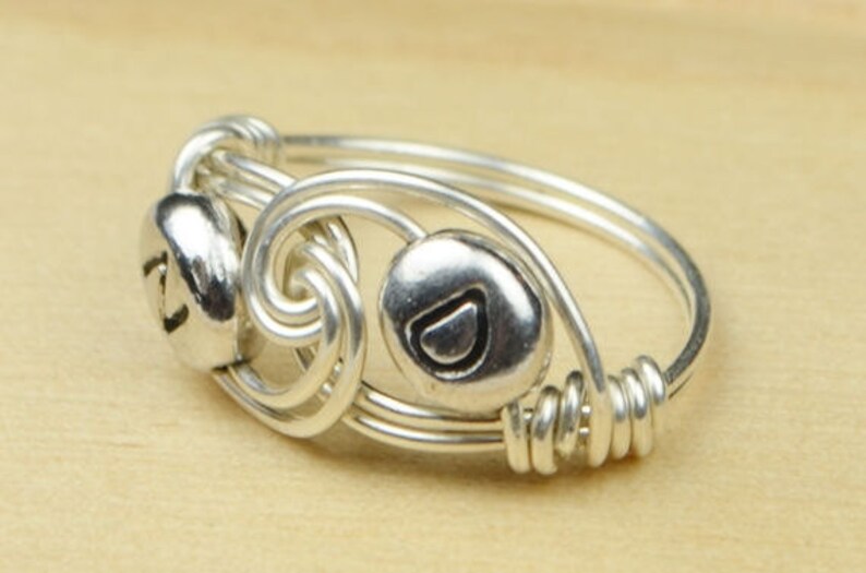 9 Personalized Two LetterInitial Sterling Silver Filled Wire Wrapped Ring- Any Size- Size 4 13 5 7 8 12 11 6 10 14