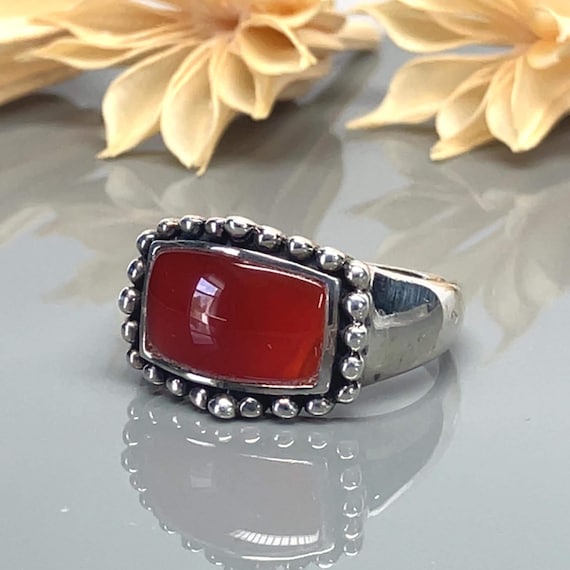 Rectangular Carnelian Cabochon Gemstone Sterling … - image 1