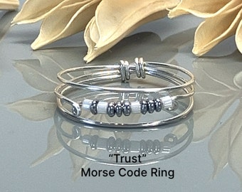 Personalized Morse Code "Trust" Ring in Custom Colors - Silver, Rose, or Yellow Gold Wire - Handmade to Size 4-14