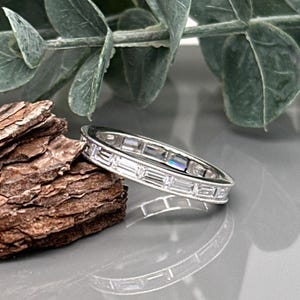 Baguette CZ Sterling Silver Eternity Band Ring - Size 7.5 -  Wedding Ring