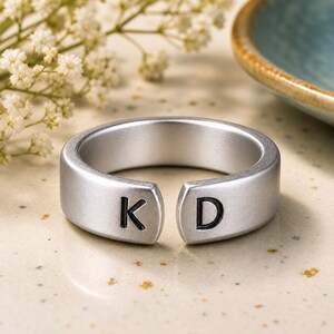 Personalized Two Initials Ring: Adjustable Aluminum Band - Custom Made to Size