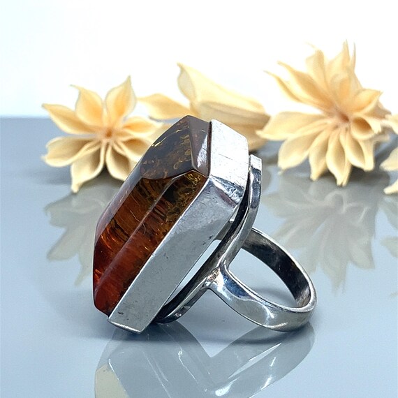 Huge Rectangular Amber Sterling Silver Statement … - image 4