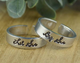 Big Sis OR Lil Sis Adjustable Ring- Hand Stamped Aluminum Sisters Ring- Size 4 5 6 7 8 9 10 11 12 13 14 including half and quarter sizes