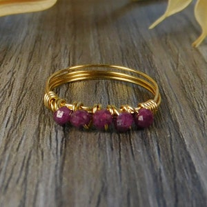 Ruby Stackable Ring: Sterling Silver or Gold Filled Wire Wrapped Tiny Faceted Gemstones- Custom Size image 7