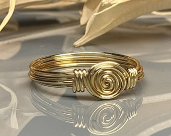 Wire Wrapped Rosette Swirl Ring Sterling Silver, 14k Yellow or