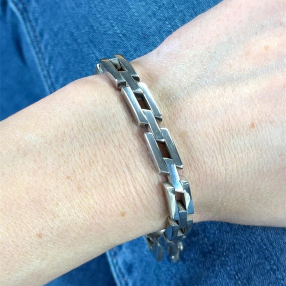 Vintage Thick Rectangular Link Sterling Silver Ch… - image 4