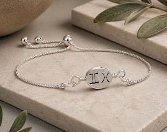 Personalized Two Zodiac Signs Sterling Silver Bolo Bracelet: Adjustable & Interchangeable Charm Bracelet