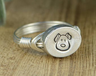 Dog Face Wire Wrapped Ring - Sterling Silver, Yellow, or Rose Gold Filled - Any Size 4-14