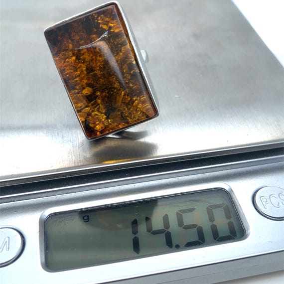 Huge Rectangular Amber Sterling Silver Statement … - image 9