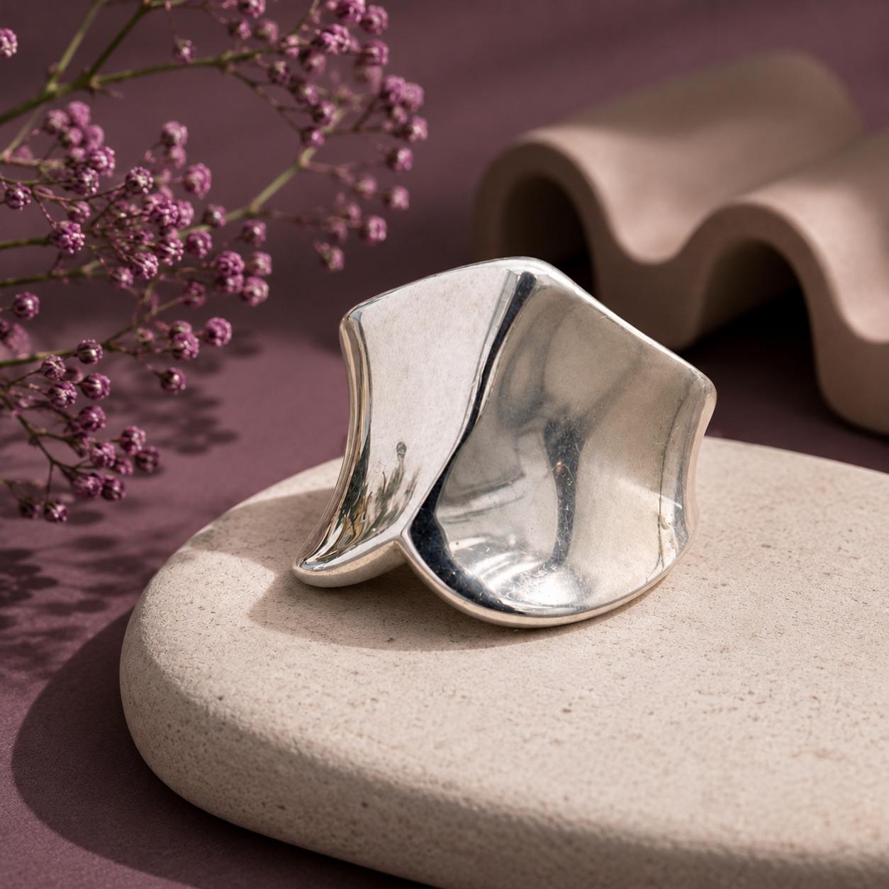 Designer Robert Lett Morris Sterling Silver Modernist Wide Band