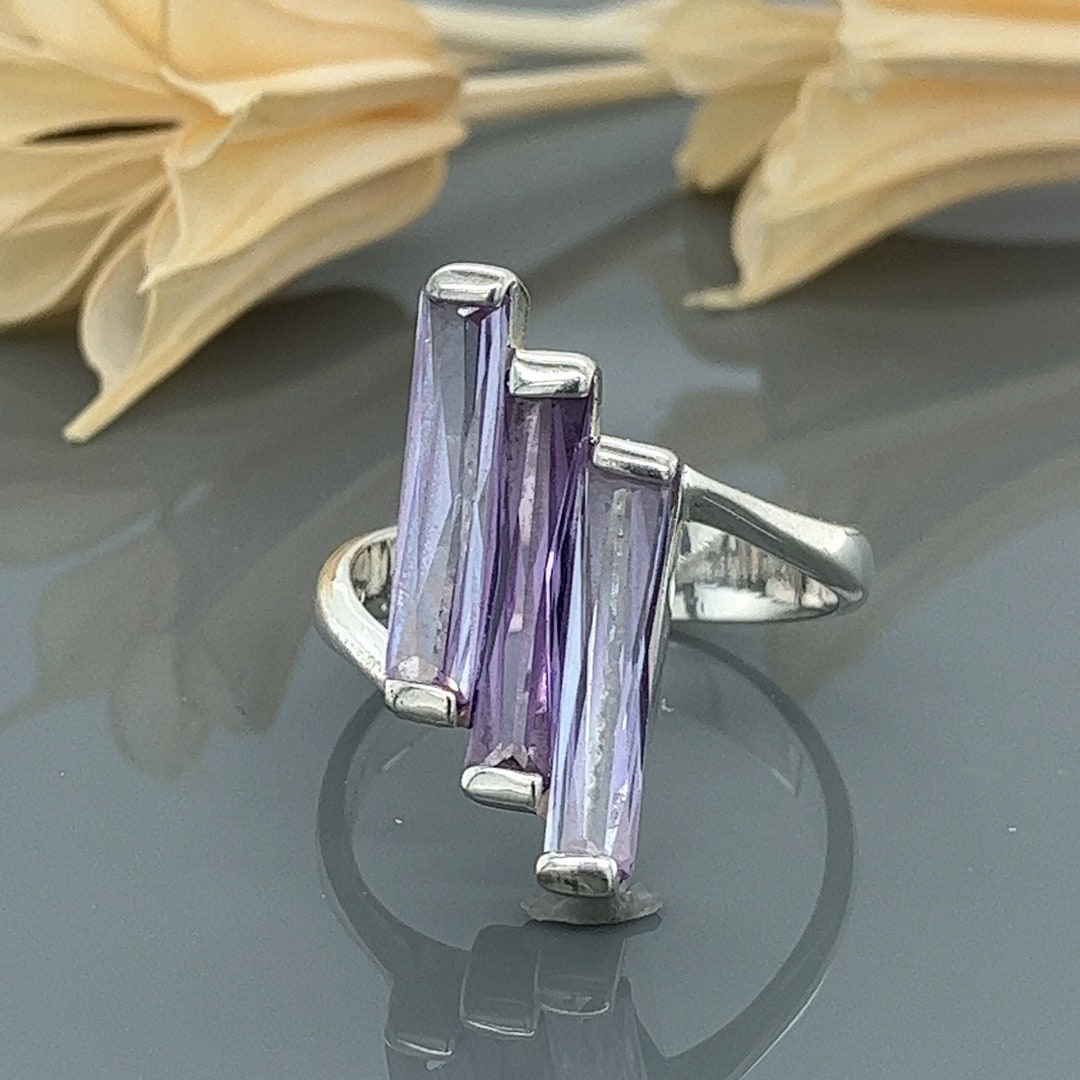 Three Amethyst Baguettes Sterling Silver Ring Size 7 Vintage - Etsy