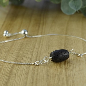 Black Barrel Shaped Lava Stone Adjustable Sterling Silver Interchangeable Charm/Link Bolo Bracelet- Charm, Bracelet Chain, or Both
