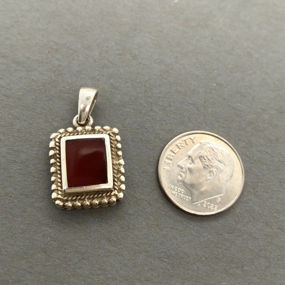Rectangle Smooth Carnelian Gemstone Sterling Silv… - image 5