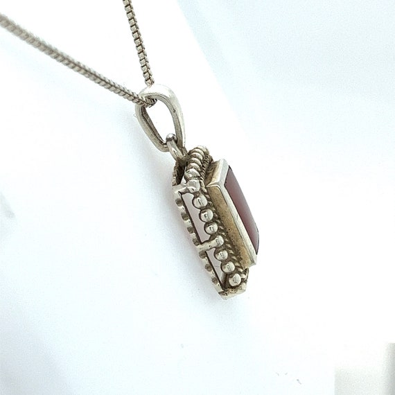 Rectangle Smooth Carnelian Gemstone Sterling Silv… - image 3