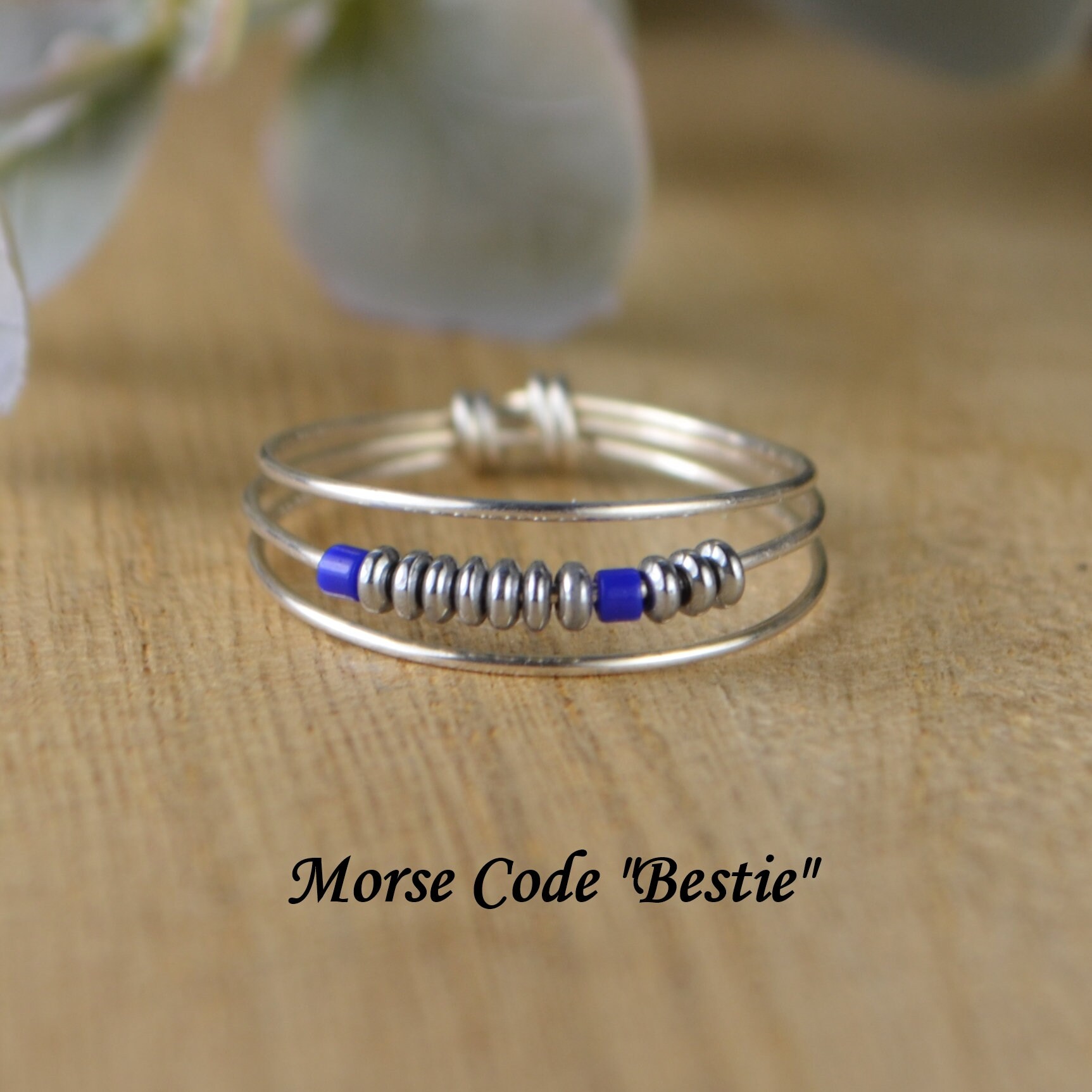 Morse Code BESTIE Best Friends Ring-choice of Color Beads and Silver ...