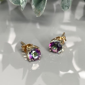 Vintage Mystic Topaz Stud Earrings: Yellow Gold Plated Sterling Silver