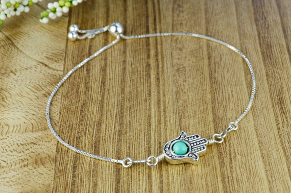 Sterling Silver Hamsa Dangle Adjustable Bolo Bracelet Sterling Silver Hamsa Dangle Adjustable Bolo Bracelet