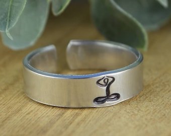 Yoga Adjustable Ring- Hand Stamped Aluminum Meditation Ring - Custom Size (full, .25, .5, .75)