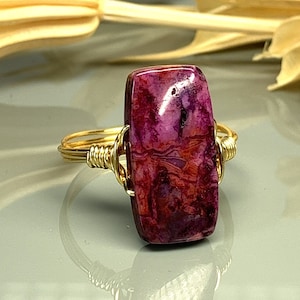 Purple Crazy Lace Agate Statement Ring-Sterling Silver, 14k Yellow or Rose Gold Filled Wire Wrapped Ring- Custom Size (full, .25, .5, .75)