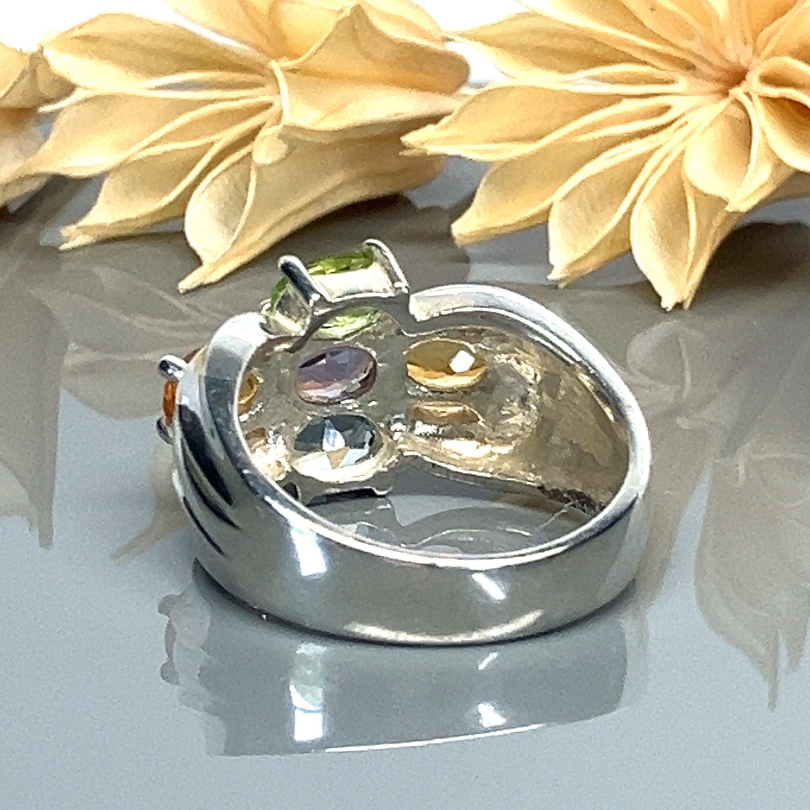 Vintage Designer PD Oval Gemstones Cluster Sterling Silver