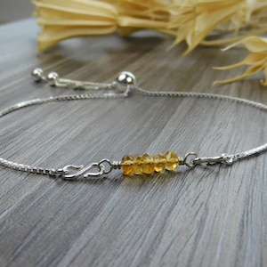 Tiny Honey Citrine Gemstones Minimalist Adjustable Sterling Silver Interchangeable Charm/Link Bolo Bracelet-Charm, Bracelet Chain, or Both