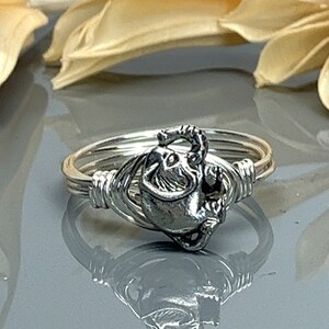 Lucky Baby Elephant Ring- Sterling Silver, Yellow and Rose Gold Filled Wire Wrapped with Pewter Bead - Any Size 4 5 6 7 8 9 10 11 12 13 14