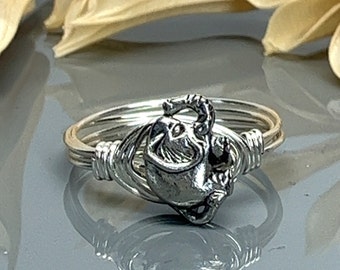 Lucky Baby Elephant Ring- Sterling Silver, Yellow and Rose Gold Filled Wire Wrapped with Pewter Bead - Any Size 4 5 6 7 8 9 10 11 12 13 14