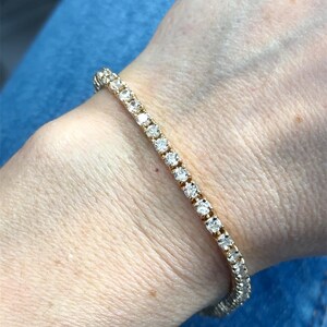 Cubic Zirconia Gemstones Gold Plated Sterling Silver Tennis Bracelet - 3mm width - Fits 7.75" Wrist - Vintage/Pre-owned
