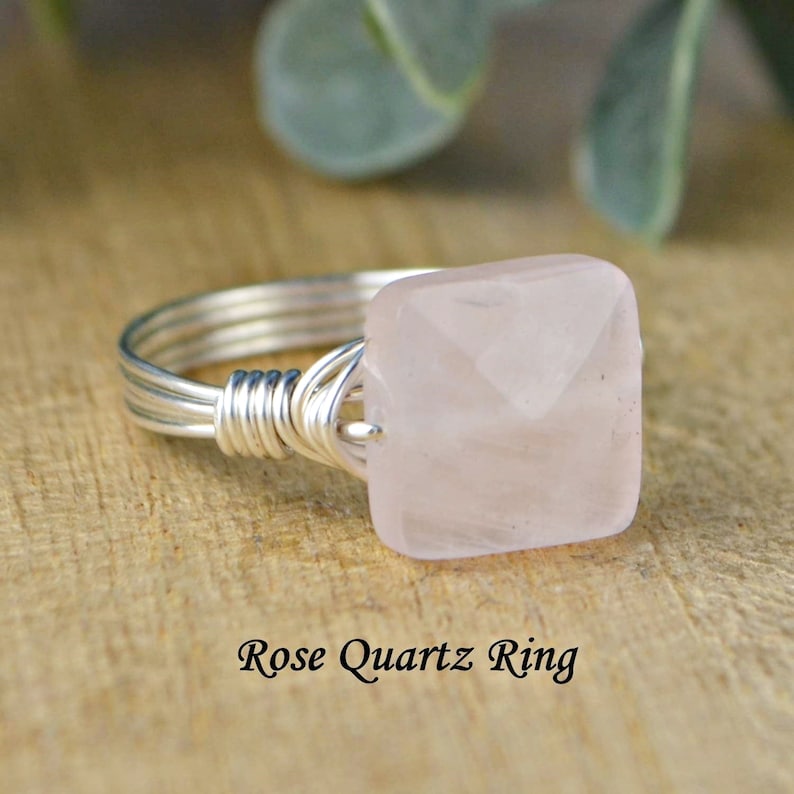 Yellow or Rose Gold Filled Wire-Any Size 4 5 6 7 8 9 10 11 12 13 14 White Grey Howlite Faceted Square Gemstone Wrapped Ring-Sterling Silver