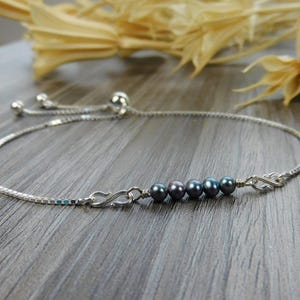 Tiny Peacock Freshwater Pearls Minimalist Adjustable Sterling Silver Interchangeable Charm/Link Bolo Bracelet-Charm, Bracelet Chain, or Both