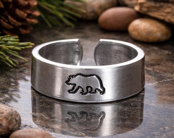 Walking Bear Ring: Adjustable Aluminum Band - Custom Made to Size