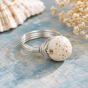 Handmade Lava Stone Ring - Yellow or Rose Gold Filled Wire Wrapped Ring - Size 4-14