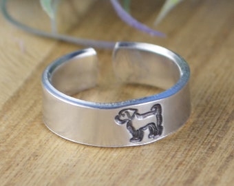 Standing Dog Adjustable Ring- Hand Stamped Aluminum Ring - Any Size 4, 5, 6, 7, 8, 9, 10, 11, 12, 13, 14 half and quarter sizes available