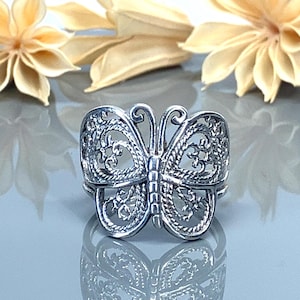 Sterling Silver Filigree Butterfly Ring - Nature Lover Gift - Size 6.75