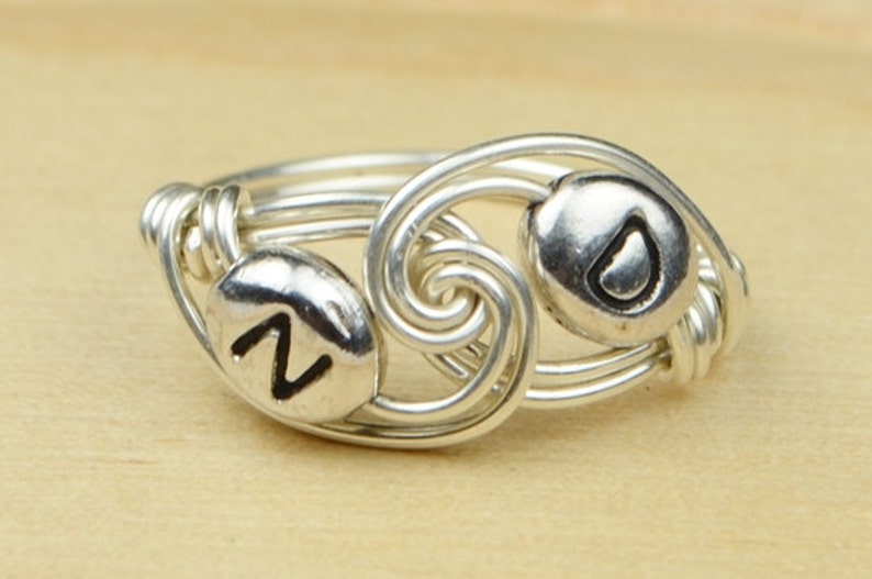 9 Personalized Two LetterInitial Sterling Silver Filled Wire Wrapped Ring- Any Size- Size 4 13 5 7 8 12 11 6 10 14