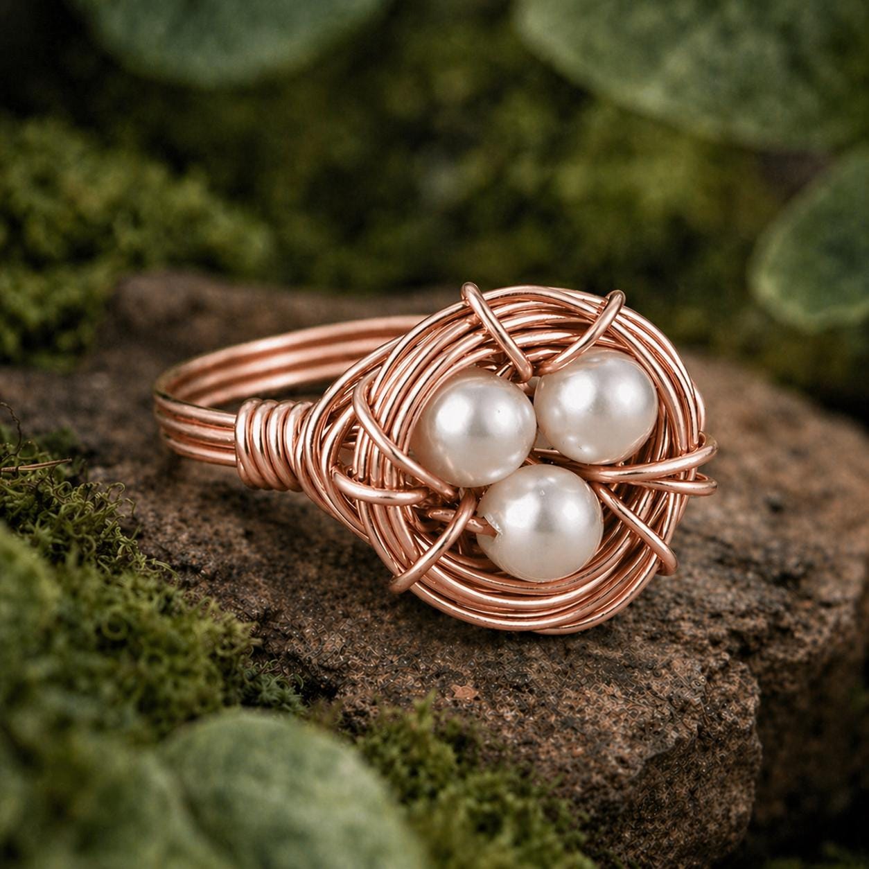 White Pearl Birds Nest Ring: Sterling Silver or Gold Filled Wire