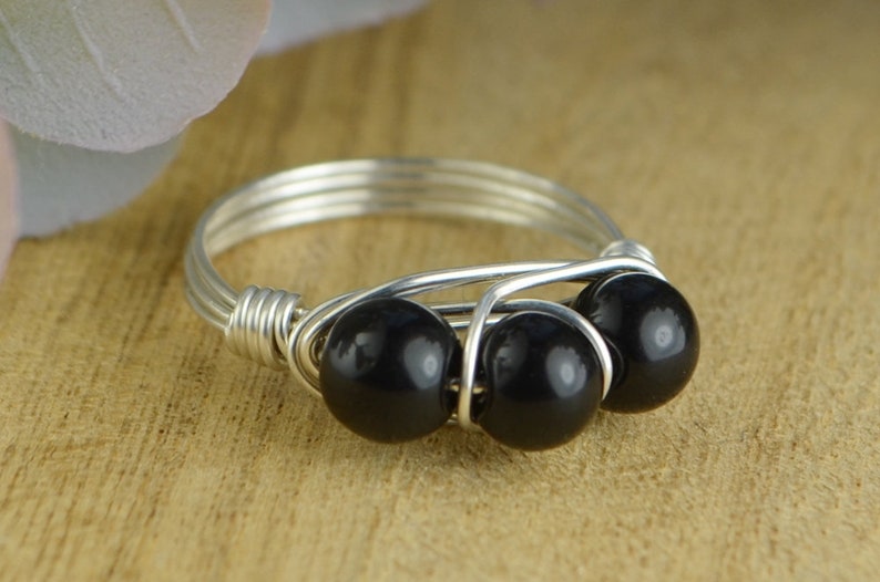 or Rose Gold Filled Wire Wrap Ring with Three Gemstones Black Jasper Ring Sterling Silver Size 4 5 6 7 8 9 10 11 12 13 14 Yellow