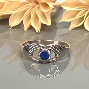 Lapis Lazuli Sterling Silver Ring: Two Hands Design, Size 7