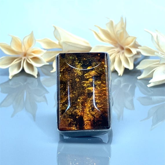 Huge Rectangular Amber Sterling Silver Statement … - image 2