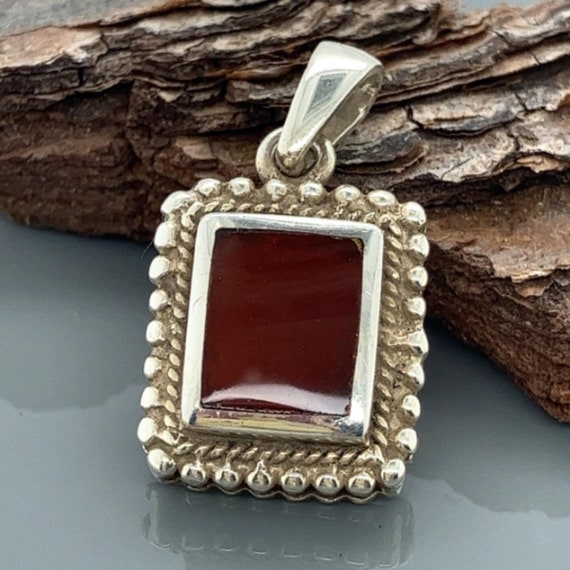 Rectangle Smooth Carnelian Gemstone Sterling Silv… - image 1