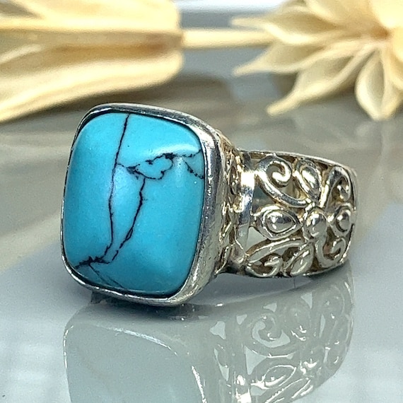 Large Smooth Rectangular Turquoise Howlite Gemsto… - image 3