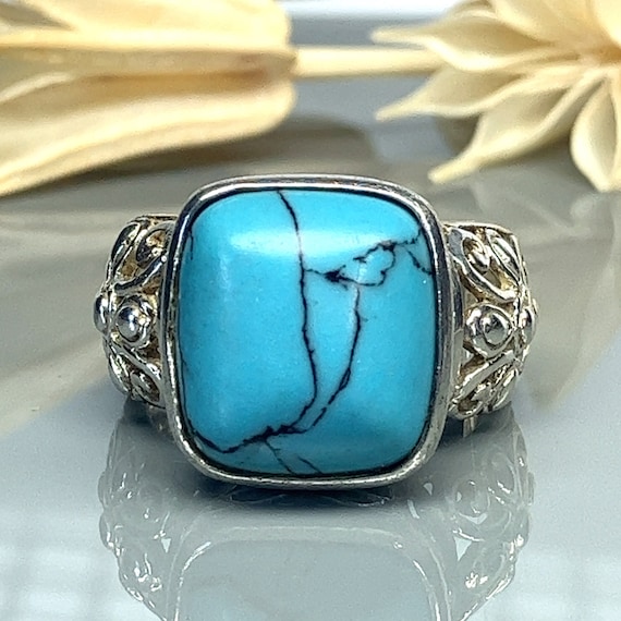 Large Smooth Rectangular Turquoise Howlite Gemsto… - image 2