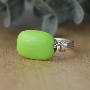 Neon Green Gemstone Ring - Sterling Silver, Yellow or Rose Gold Filled Wire Wrap Ring with Gemstone - Any Size 4 5 6 7 8 9 10 11 12 131 14