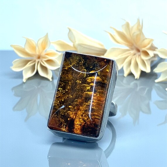 Huge Rectangular Amber Sterling Silver Statement … - image 3
