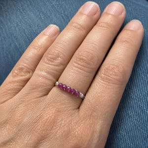 Ruby Stackable Ring: Sterling Silver or Gold Filled Wire Wrapped Tiny Faceted Gemstones- Custom Size image 4