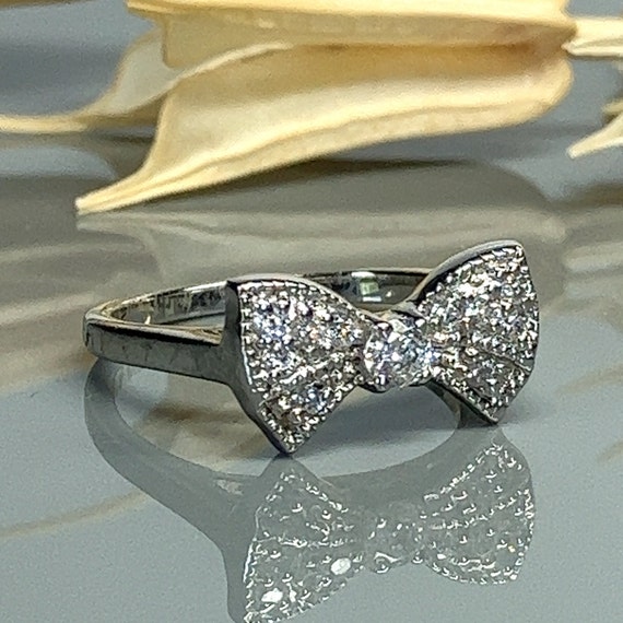 Cubic Zirconia and Sterling Silver Bow Ring- CZ F… - image 2