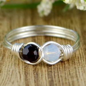 Any Two Birthstone Crystals Infinity Ring- Silver, 14k Yellow or Rose Gold Filled Wire Wrapped Personalized-Custom Size (full, .25, .5, .75)