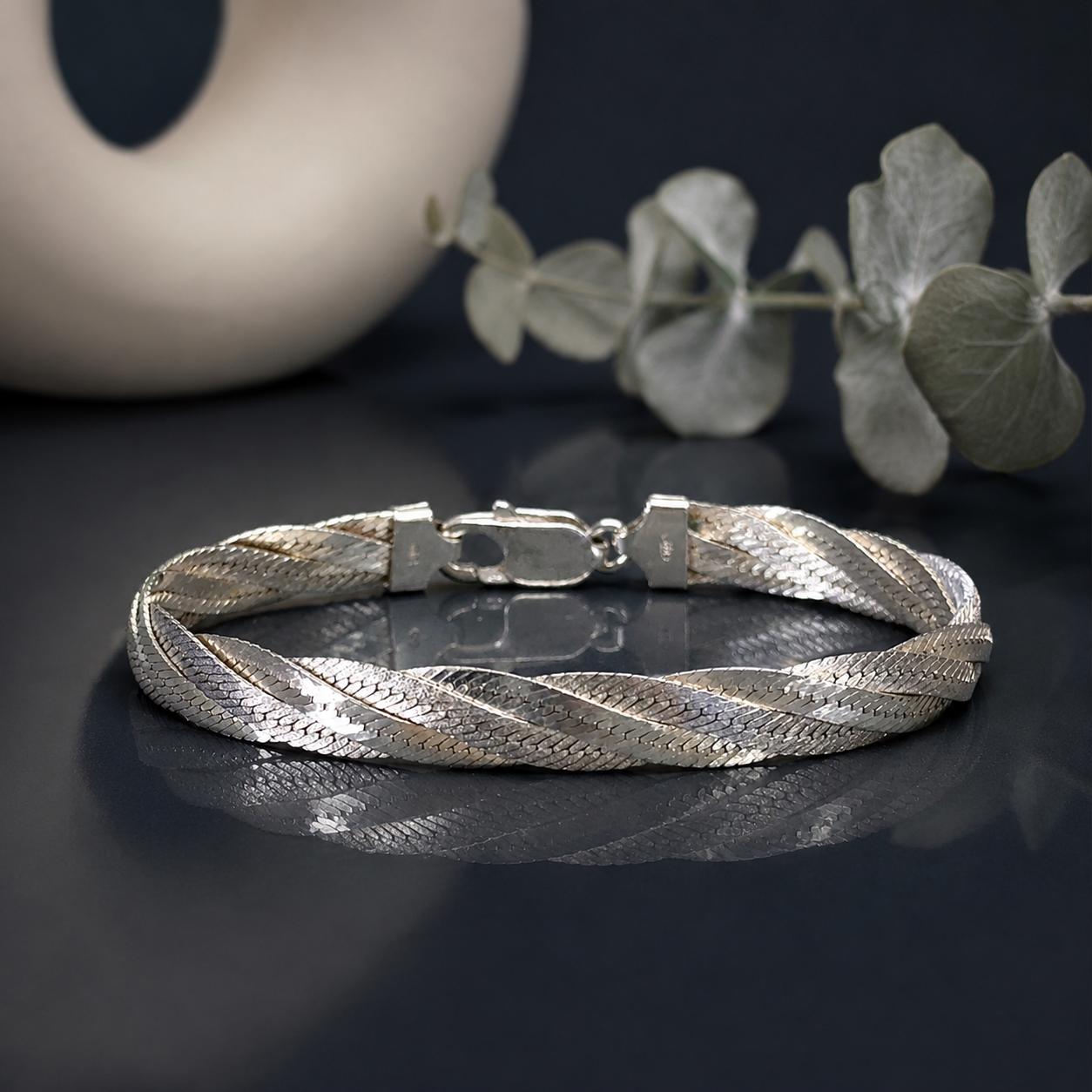 Vintage Silver Herringbone Bracelet - Etsy